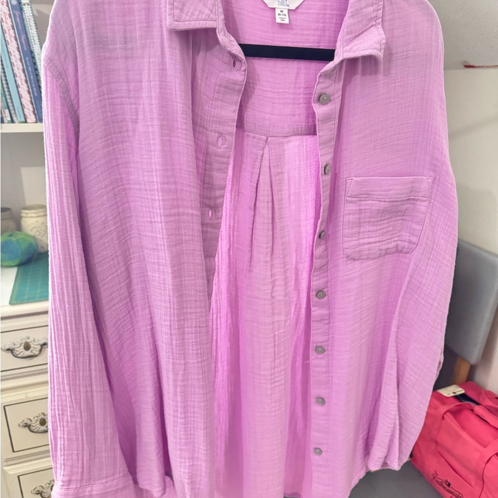 Time and Tru Light Purple Gauze Button Down Shirt